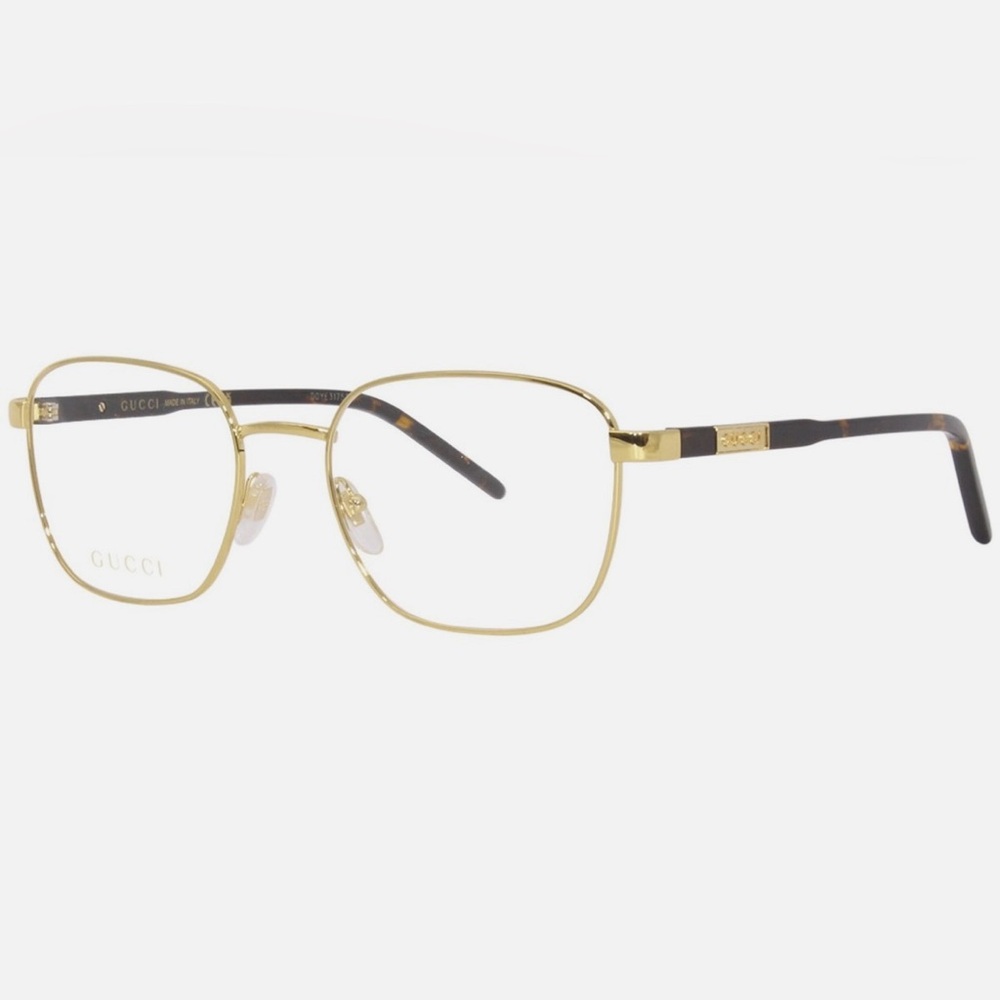 Gucci Gold and Tortoise Square Eyeglasses Unisex GG1161O Havana 004 54mm